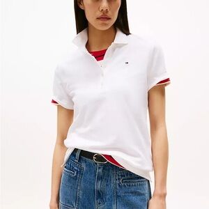 Tommy Hilfiger Women's White and Red Polo Shirt